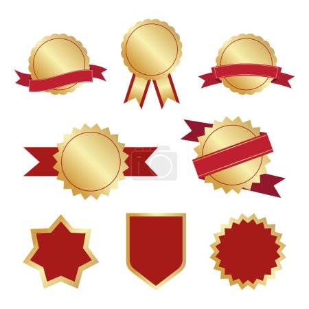 Foto de Insignias y etiquetas de oro premium de lujo, insignia de regalías, insignias de oro vintage retro etiquetas escudos y cintas - Imagen libre de derechos