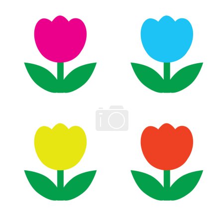 Foto de Colorido tulipán florece icono plano sobre fondo blanco - Imagen libre de derechos