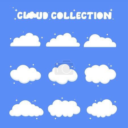 Ilustración de Nubes blancas colección dibujada a mano, Nubes siluetas. Conjunto vectorial de nubes formas. - Imagen libre de derechos