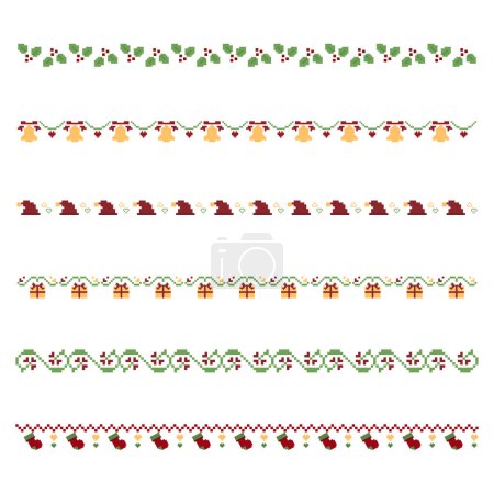 Christmas seamless pattern border pixel art 8bit style 