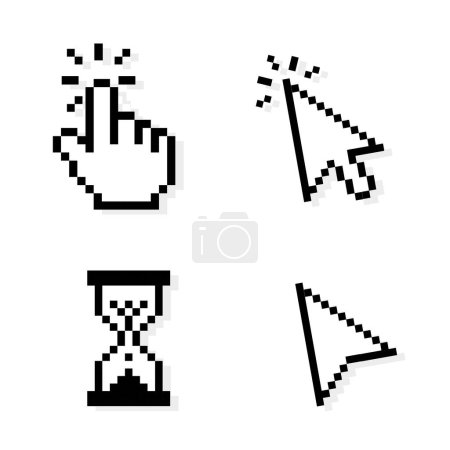 Illustration pour Pixel Curseur ordinateur souris pointeur cliquez sur les icônes sablier - image libre de droit