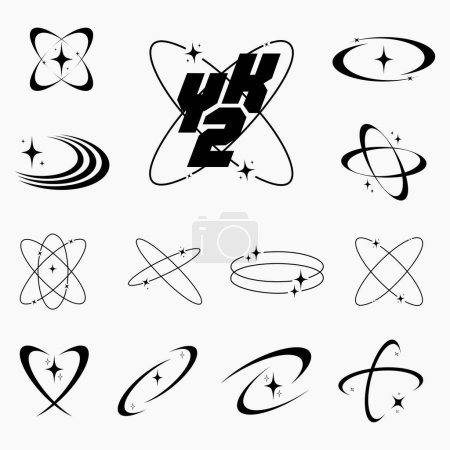 Collection of Y2k abstract shape element, retro futuristic graphic element design