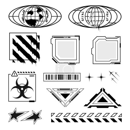 Foto de Elemento de diseño gráfico Globos futuristas de estilo cyberpunk, fusión de rayas, marco de contorno Hud - Imagen libre de derechos