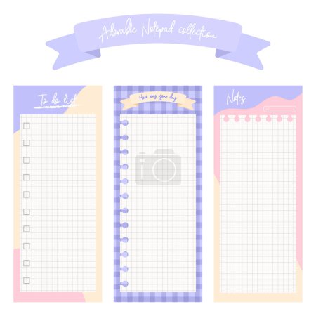 Illustration for Adorable Notepad Collection, to do list, journal, paper vector illustration - Royalty Free Image