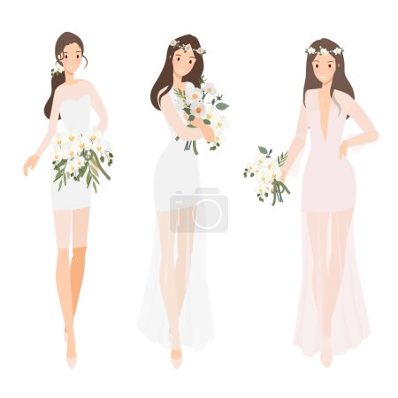 Téléchargez les illustrations : Belle bohème casual mariée dessin animé plat sytle - en licence libre de droit