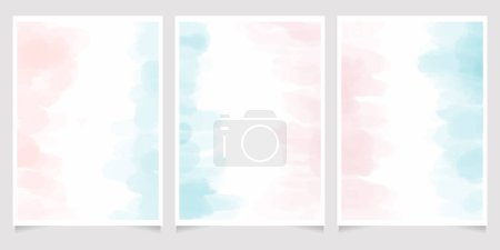 Ilustración de Abstract loose blue and pink watercolor background for wedding invitation card template layout 5x7 vertical - Imagen libre de derechos