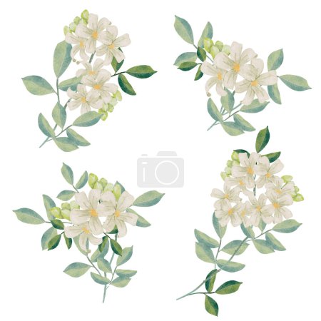 Téléchargez les illustrations : Aquarelle blanc murraya orange jasmin fleur bouquet couronne cadre - en licence libre de droit