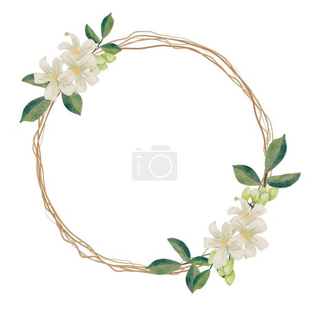 Illustration for Watercolor white murraya orange jasmine flower bouquet wreath frame - Royalty Free Image