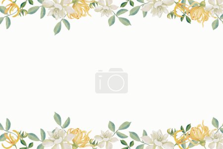 Illustration for Watercolor white gardenia and Thai style flower bouquet gold glitter wreath frame - Royalty Free Image