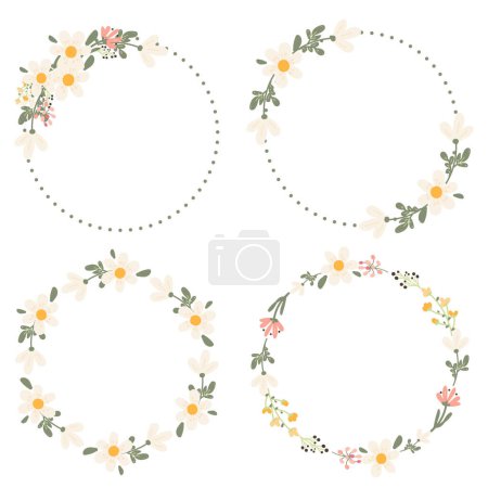 Ilustración de Lindo simple margarita flores silvestres ramo corona marco colección - Imagen libre de derechos