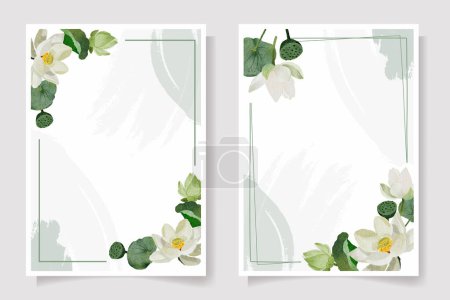 Illustration for Watercolor white lotus wedding invitation card template collection - Royalty Free Image