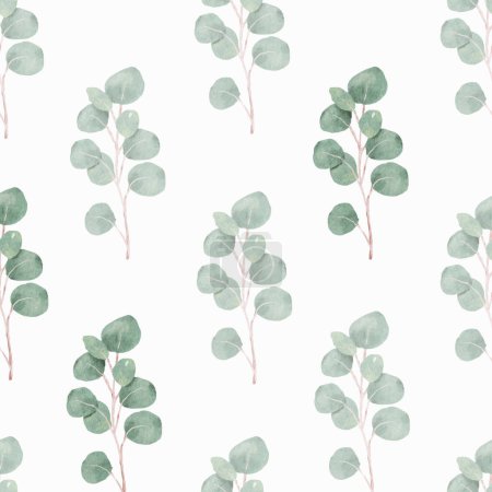 Téléchargez les illustrations : Aquarelle vert argent eucalyptus feuillage motif sans couture - en licence libre de droit