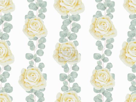 Téléchargez les illustrations : Aquarelle pivoine blanche et rose feuillage fleur bouquet fond motif sans couture - en licence libre de droit