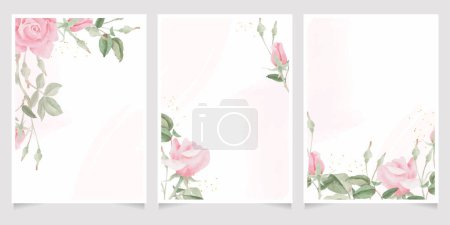 Illustration for Watercolor pink rose flower bouquet wreath frame invitation card template collection - Royalty Free Image