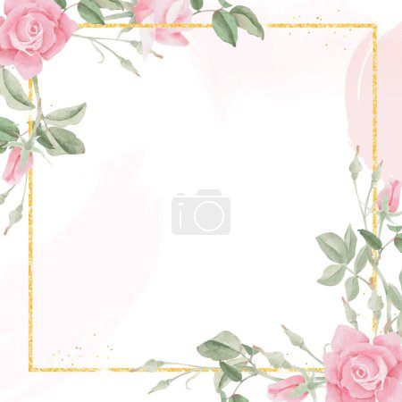 Ilustración de Acuarela rosa rosa flores ramo corona marco colección - Imagen libre de derechos