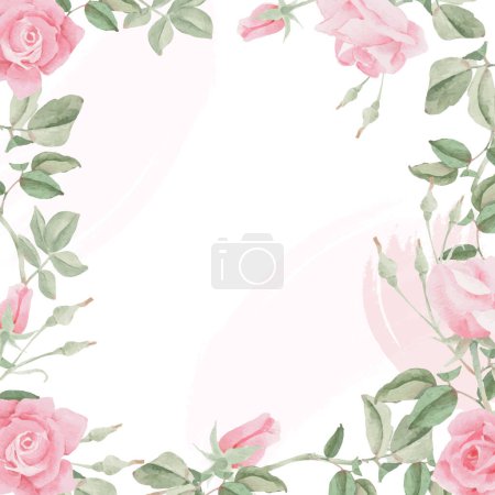 Illustration for Watercolor pink rose flower bouquet wreath frame collection - Royalty Free Image