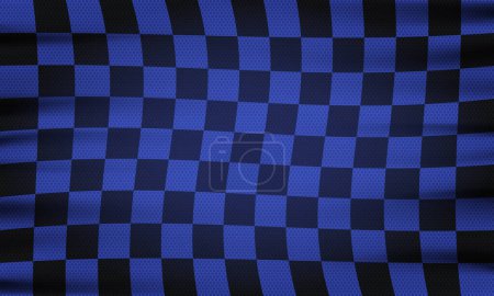 Checkered flag for car racing or rally club. Modern illustration. Realistic checkered pattern background of blue and black squares for sport club or bike races competition in start and finish design.