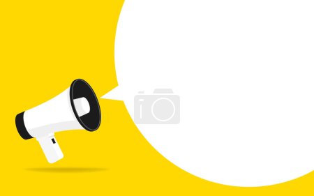 Illustration for Flat vector icon of megaphone with white bubble for social media marketing concept. - Royalty Free Image