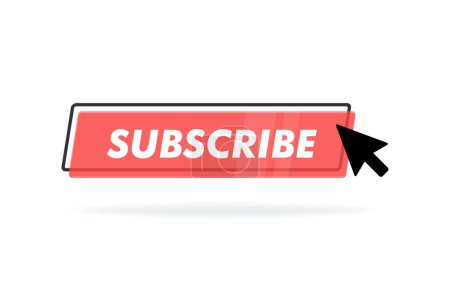 Cool vector subscribe button with cursor in flat design. Ideal for video streaming website banners, blogs, content updates and news feed.