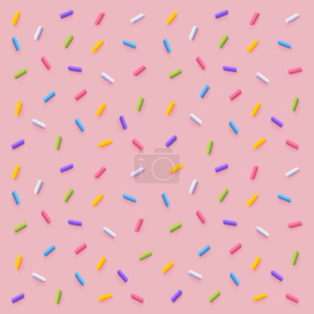 Nahtloses Muster aus rosa Donut-Glasur mit vielen dekorativen Streuungen. Vektorhintergrund aus Gradientennetzen. Hintergrundgestaltung für Banner, Plakate, Flyer, Karten, Postkarten, Umschläge, Broschüren.