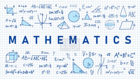Hand drawn math symbols. Math symbols on notebook page background. Sketch math symbols.