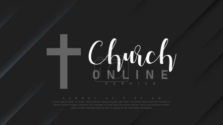 Illustration for Vector Online Church banner. Worship Jesus. Church live event. Black background. - Royalty Free Image