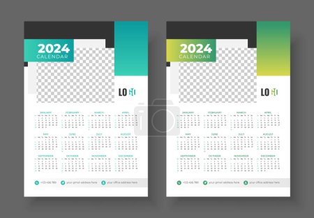 Wall Calendar 2024 Template Design. Print Ready One Page wall calendar template design for 2024