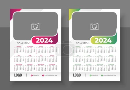 Modernes Wandkalender-Design 2024. Print Ready One Page Wandkalender Vorlage Design für 2024. Woche beginnt am Sonntag