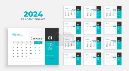 Illustration for Calendar template for 2024 year. Week starts on Sunday. Calendar 2024 planner corporate template design set - Royalty Free Image