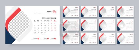 Calendario de escritorio Plantilla 2024, Plantilla para el calendario anual 2024, Calendario de escritorio en un estilo minimalista
