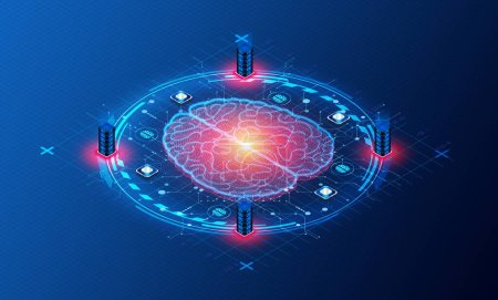 Concepto de servidores de IA - Servidores encargados de operar como plataformas dedicadas de inferencia de IA para aplicaciones de inteligencia artificial - Ilustración 3D