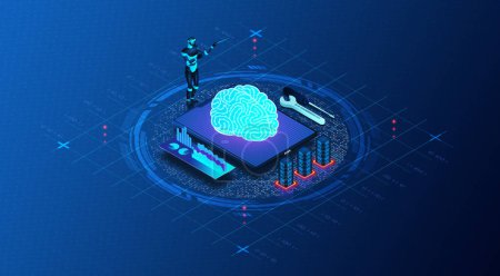 Concepto AIOps - Inteligencia artificial para operaciones de TI - El uso de tecnologías de IA y ML para automatizar y mejorar las operaciones de TI - Ilustración 3D
