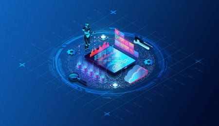 Concept d'analyse des opérations informatiques - ITOA - Pratique d'utilisation des techniques d'analyse des données et d'apprentissage automatique pour gérer l'infrastructure et les opérations informatiques - Illustration 3D