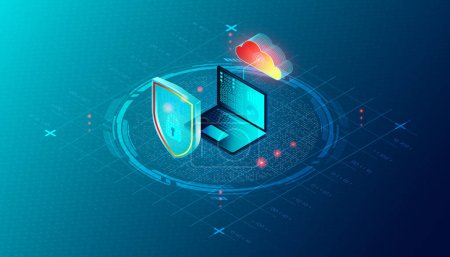 Cloud-based Endpoint Security Concept - Securing the Endpoints of a Digital Network Using Cloud Computing Solutions - 3D Illustration