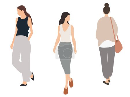 Téléchargez les illustrations : Illustration vectorielle de personnes plates, femmes abstraites en vêtements décontractés. - en licence libre de droit