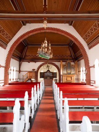 Photo for Amrum, Germany - Aug 25, 2023: Interior of Chapel in Wittdun, Amrum island, North Frisia, Schleswig-Holstein - Royalty Free Image