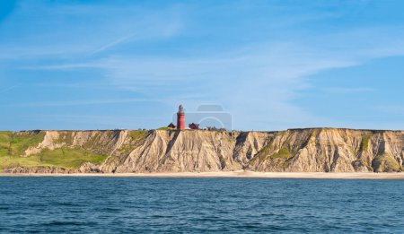 Bovbjerg lighthouse and cliffs from North Sea, Ferring, Lemvig, Central Jutland, Denmark