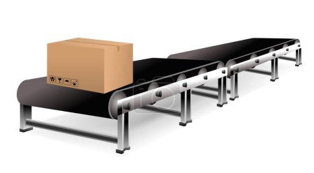 conveyor belt with carton isolated on white background