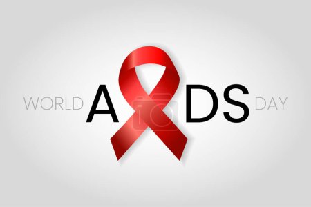 Illustration for Vector in rectangular format with a red ribbon for world aids day. December 1st hiv day. Banner or background to support people living with HIV and AIDS - Royalty Free Image