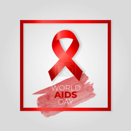 Illustration for Vector in square format of a framed red ribbon, and a blood stain, symbol of world aids day. December 1st hiv day. Banner or background in support of people with aids - Royalty Free Image