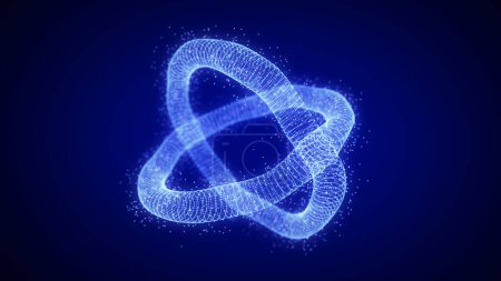 Photo for Abstract dynamic double wireframe wavy torus on a blue background. The flow of scientific data. Futuristic digital technology. 3D rendering. - Royalty Free Image