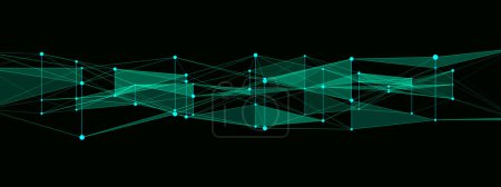 Illustration for Futuristic geometric double data flow background with connecting dots and lines. Abstract digital background. Big data complex with connections. Vector illustration. - Royalty Free Image