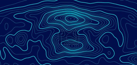 Illustration for Topographic bright map on blue background. Geographic line map with elevation assignments. Contour background geographic grid. Vector illustration. - Royalty Free Image