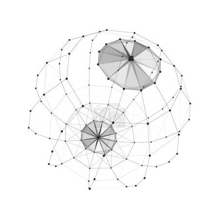 Sphere made up of points and lines on white background. Network connection structure. Big data visualization. Vector illustration.