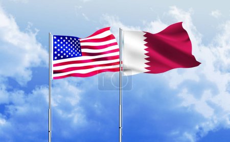 Photo for American flag together with Qatar flag - Royalty Free Image