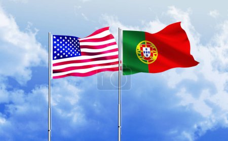 Photo for American flag together with Portugal flag - Royalty Free Image