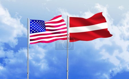 Photo for American flag together with Latvia flag - Royalty Free Image