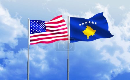 Photo for American flag together with Kosovo flag - Royalty Free Image