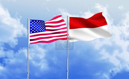 Photo for American flag together with Indonesian flag - Royalty Free Image