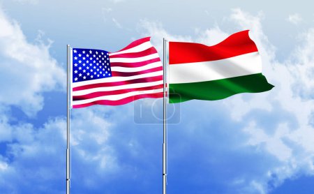 Photo for American flag together with Hungary flag - Royalty Free Image